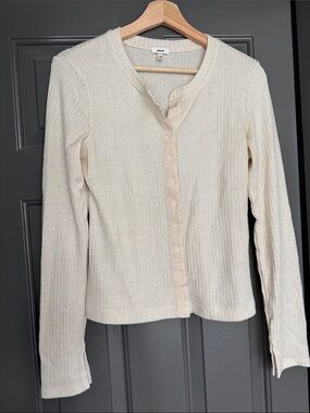 aerie Cream Ribbed Button-Up Cardigan